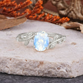Nature-Inspired Oval Cut Leaf Moonstone Promise Ring for Women